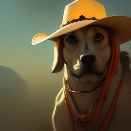 Dog with Cowboy Hat, Hyperdetailed Concept Art