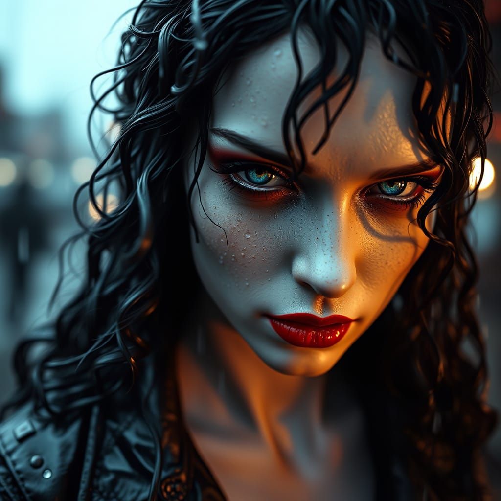 Surreal Broken Doll Woman in Rain - Hyperrealistic Portrait