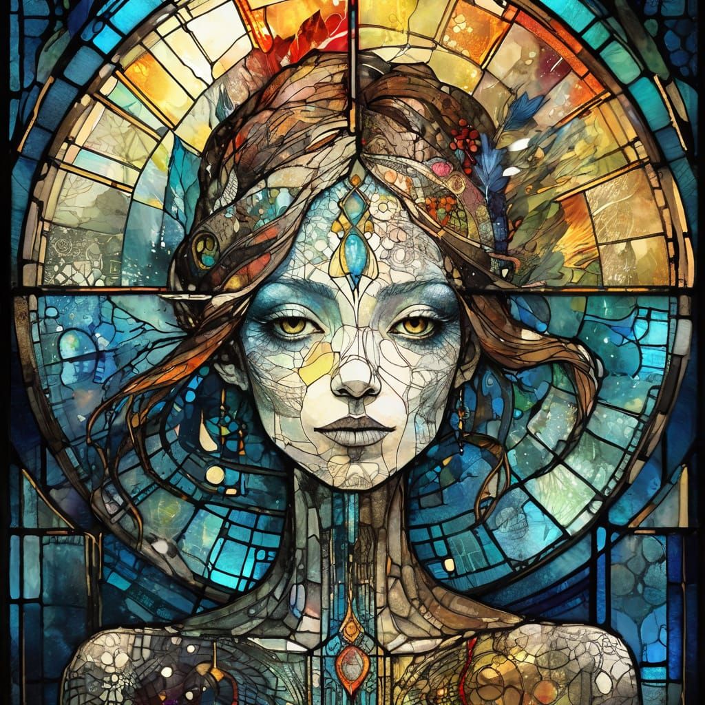 Ethereal Stained Glass Masterpiece in Art Brut Style
