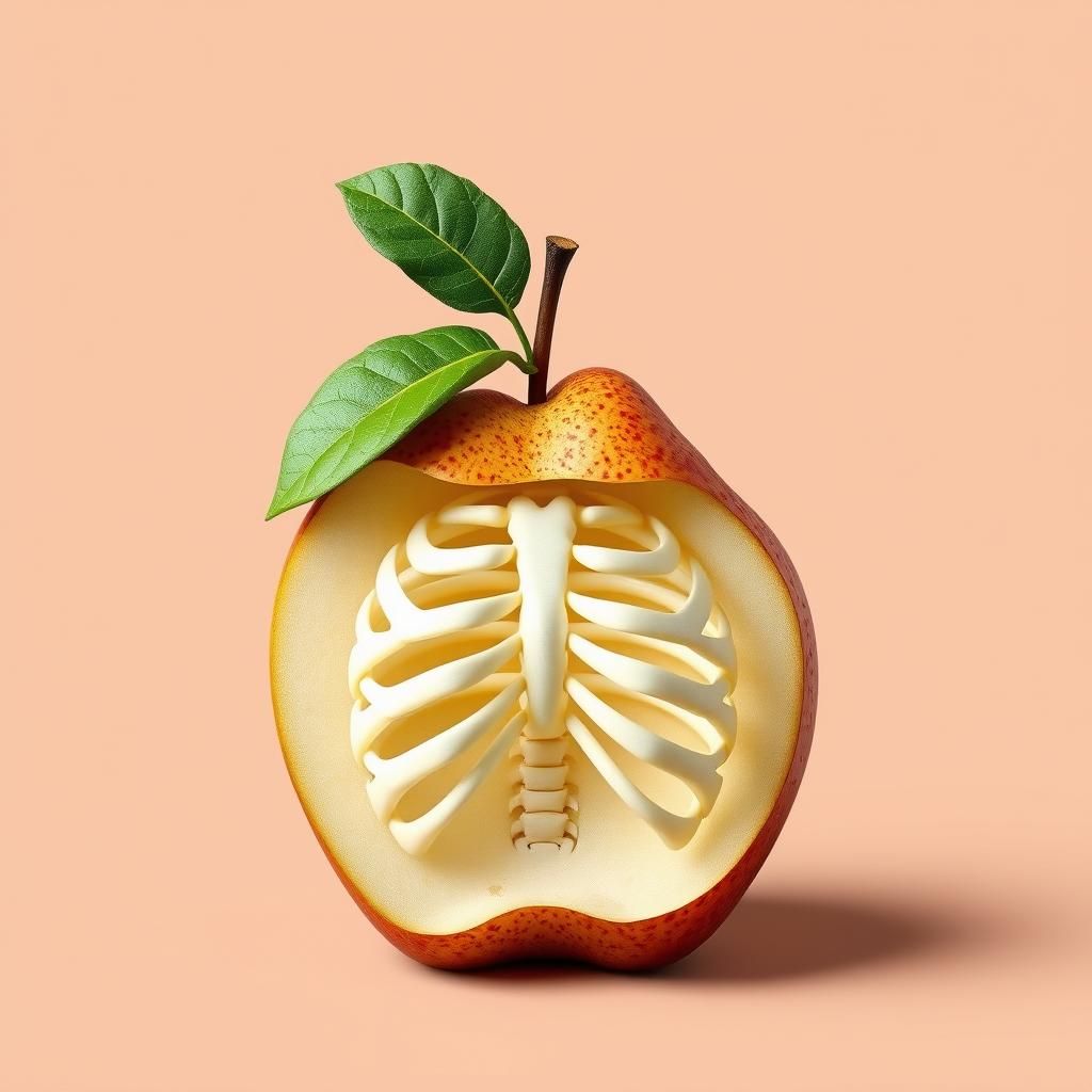 A apple with half of its skin torn off to reveal the human s...