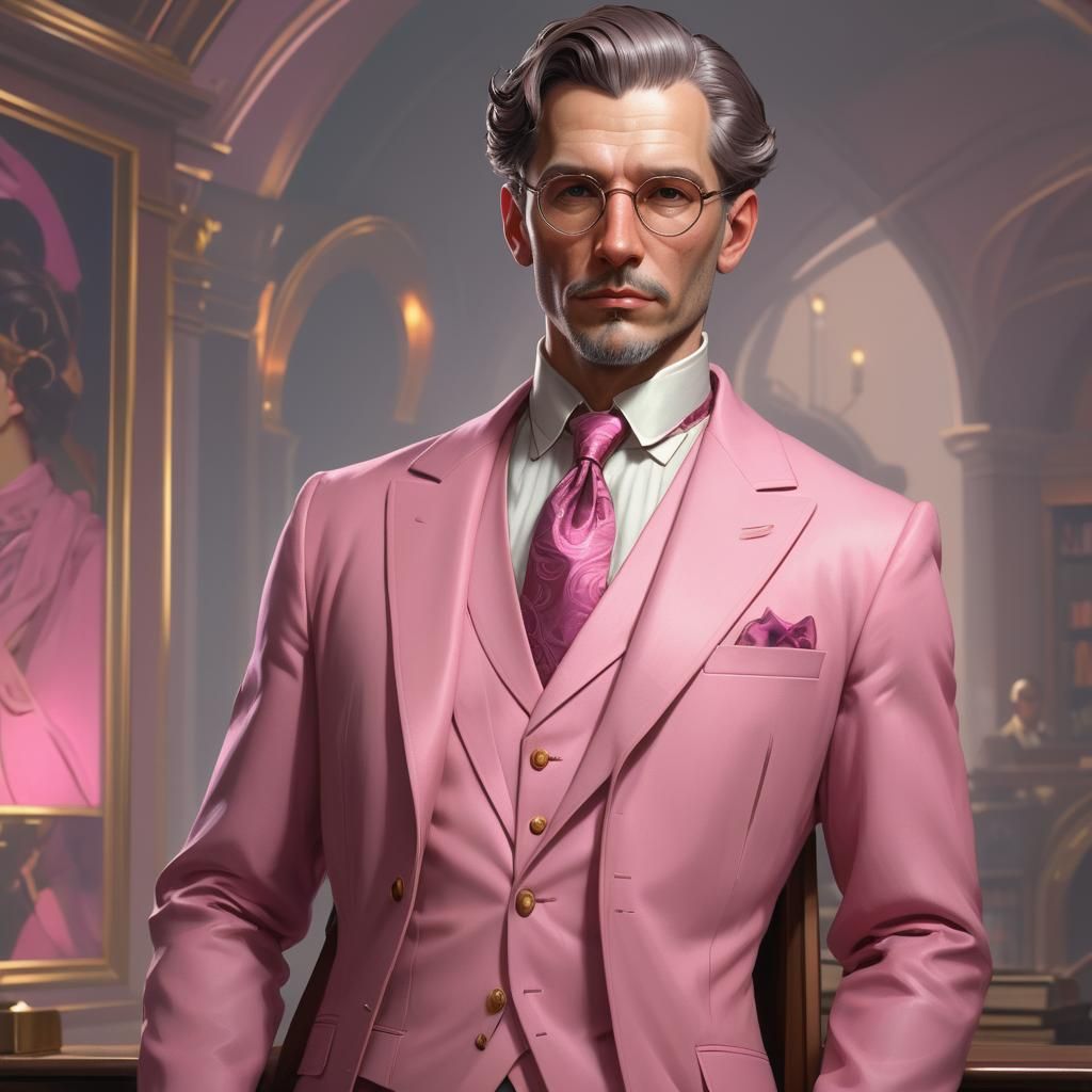 Librarian in Pink 20s Fashion: Hyperdetailed Portrait