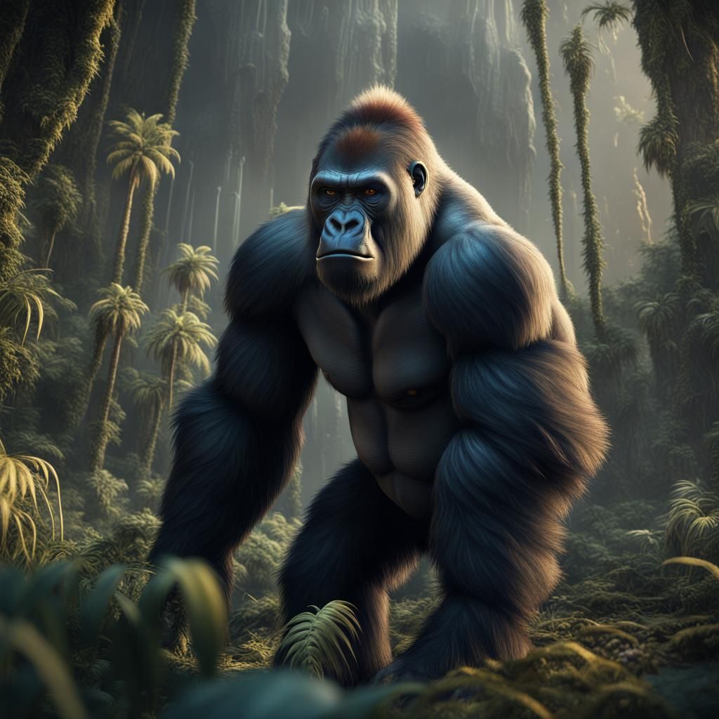Detailed Gorilla Matte Painting in Deep Color