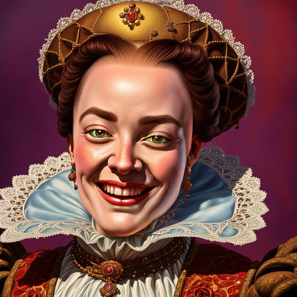 Winking Elizabethan Noblewoman in Hyperrealistic Splash Art