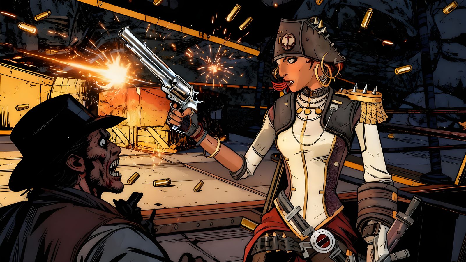 Captain Scarlett Aims Revolver at Psycho Bandit in Graphic S...