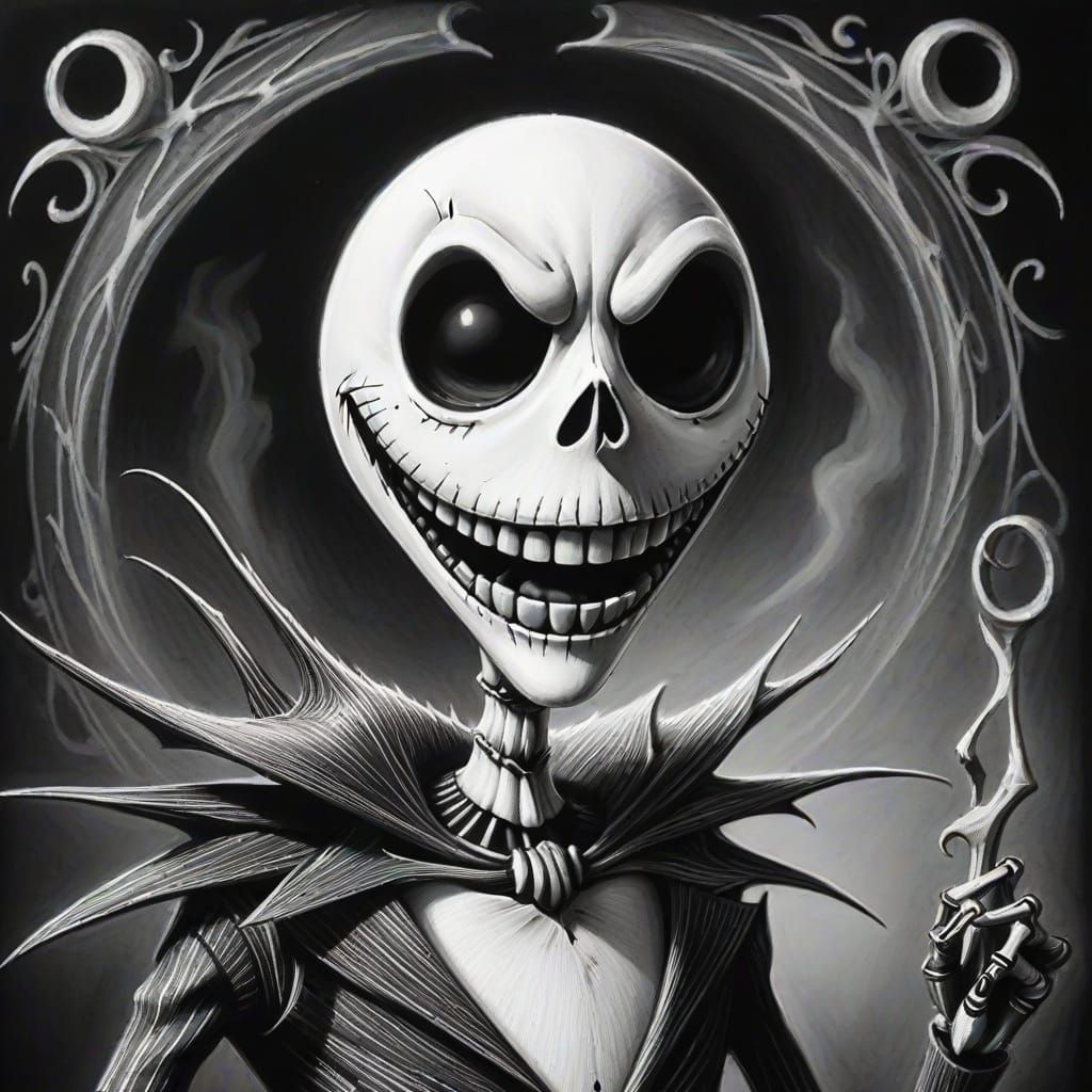Hyperdetailed Charcoal Sketch of Jack Skellington