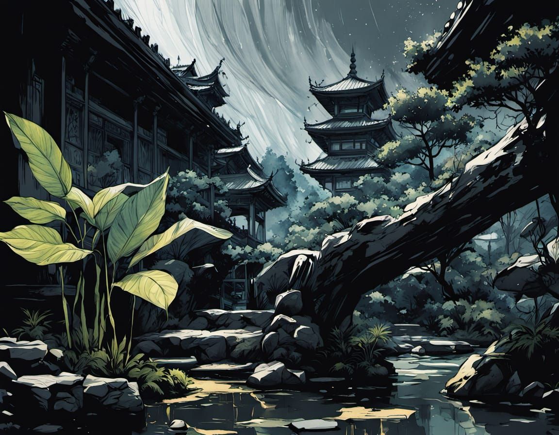 Zen Garden Meditation in Watercolor Style