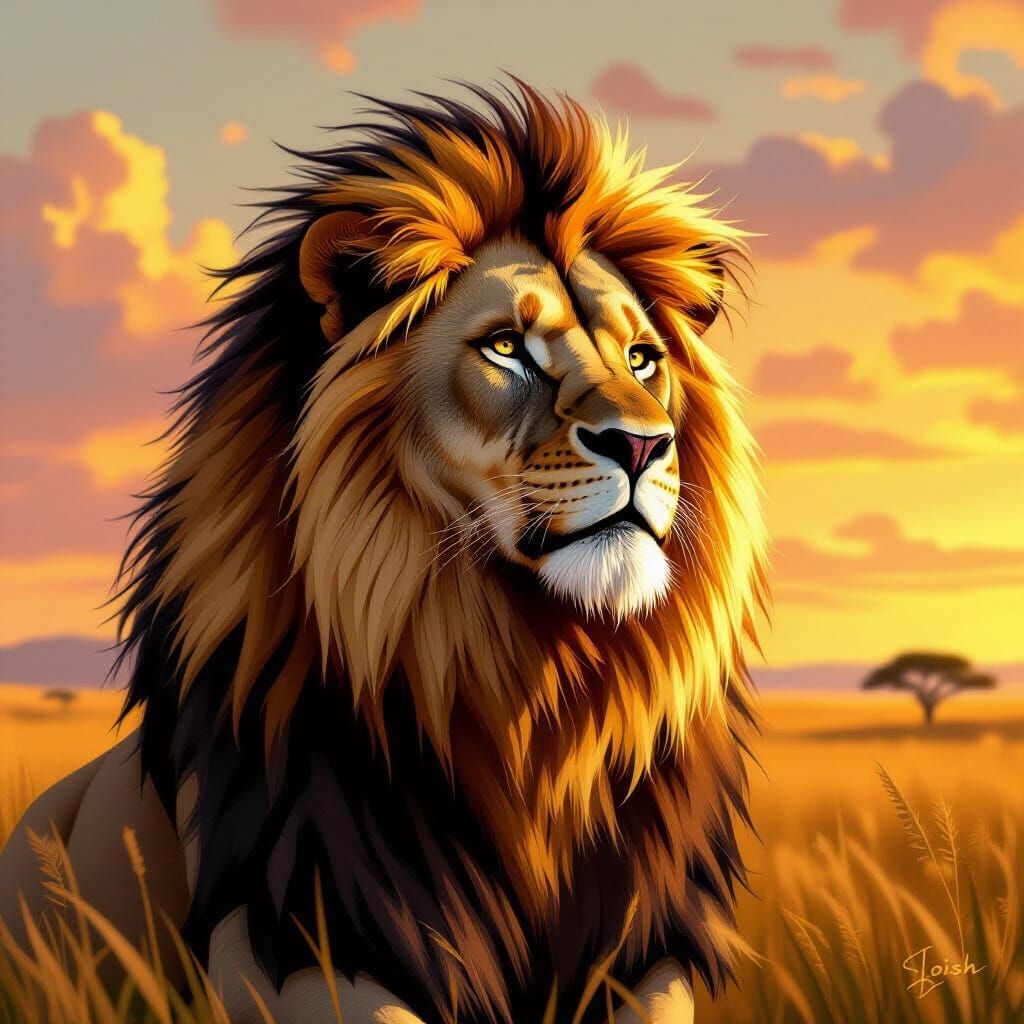 Majestic Lion in Digital Painting Style