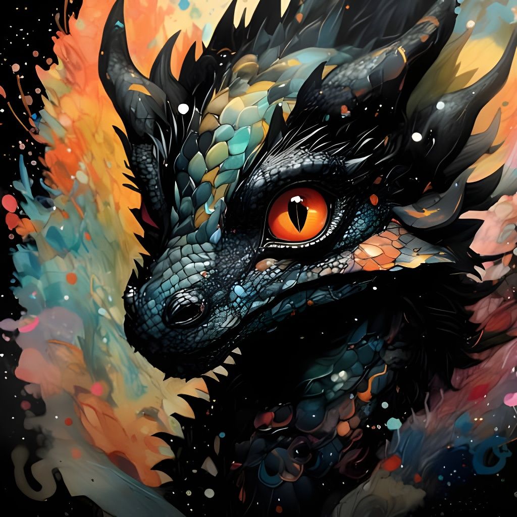 Majestic Black Dragon in Flight