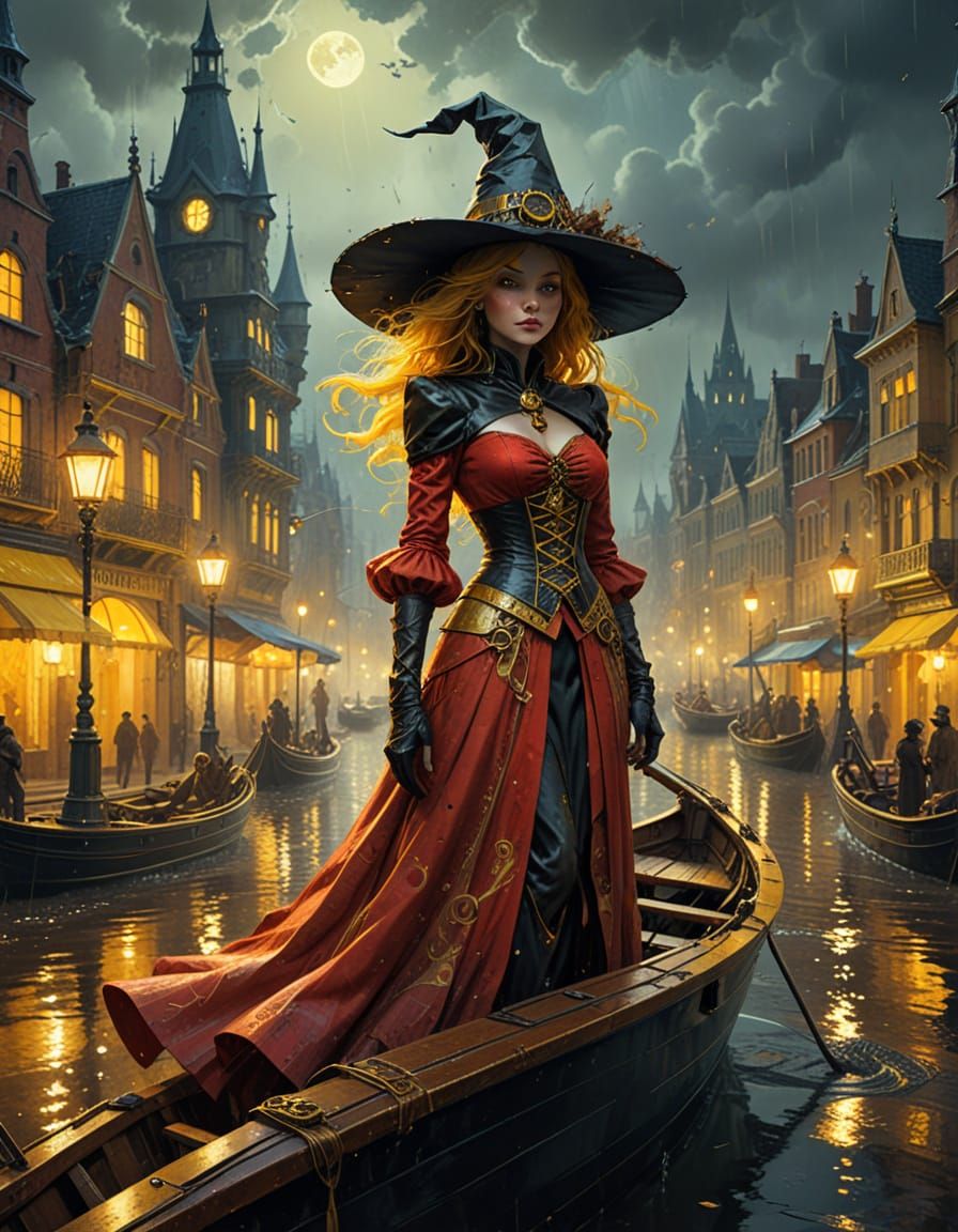 Steampunk Halloween Witch in Art Nouveau Style