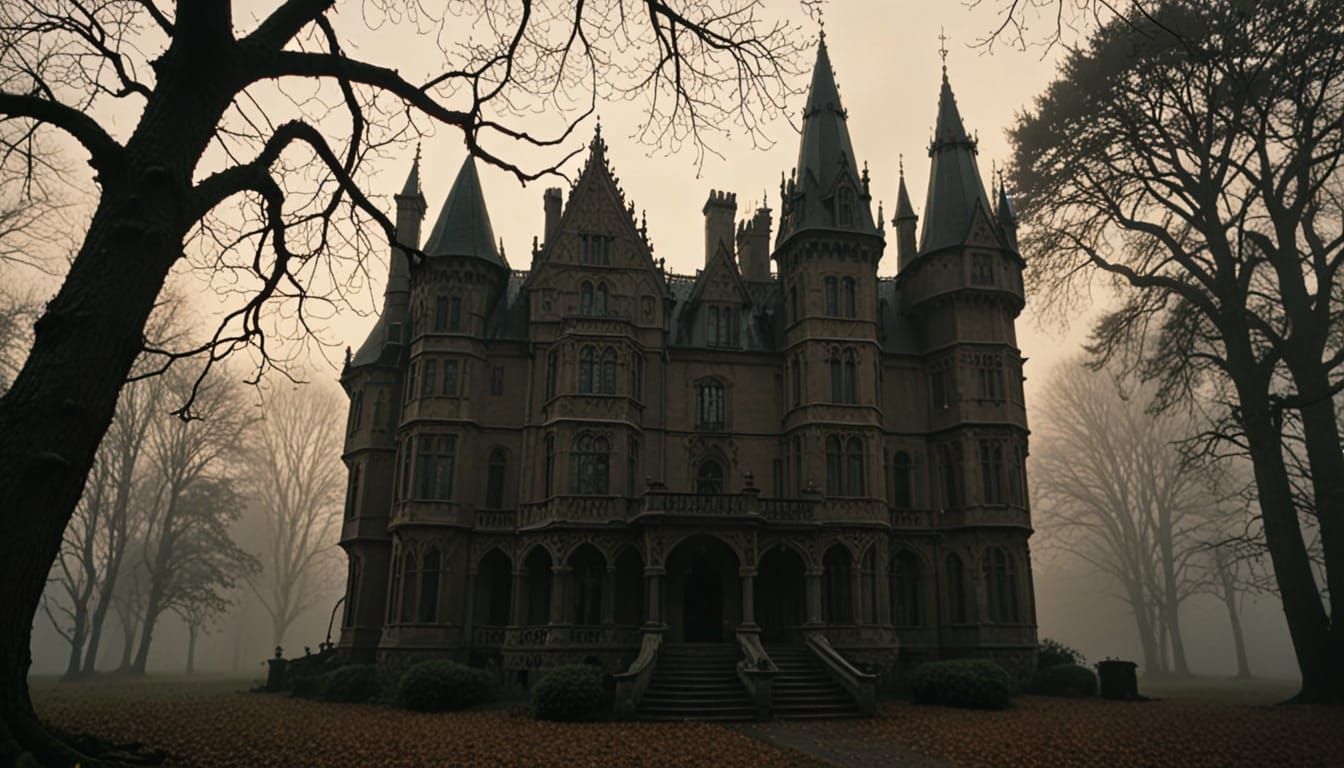 Gothic Manor in Forest: Dark Romanticism Style