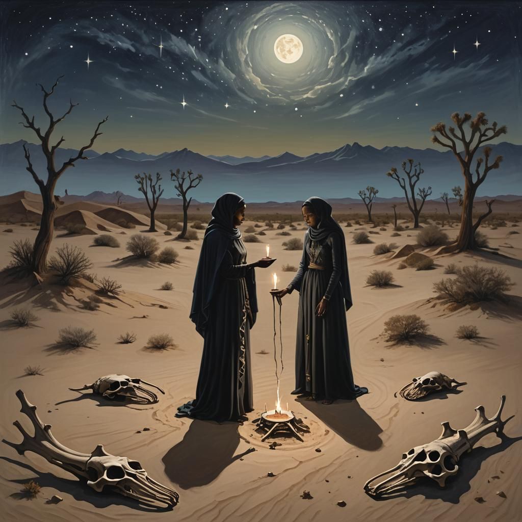 Surreal Desert Ritual with Candlelight