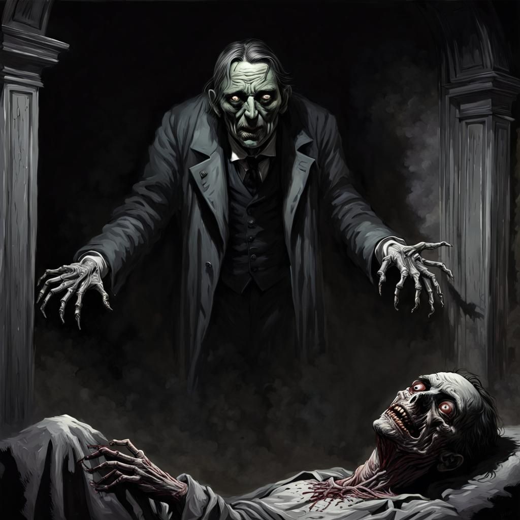 Horrific Corpse in Sinister Engraving Style