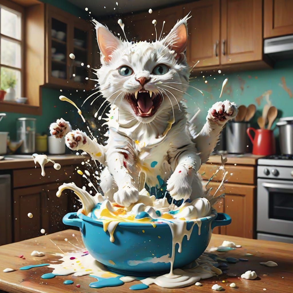 Kitchen Chaos: Kitten Covered in Whipped Cream