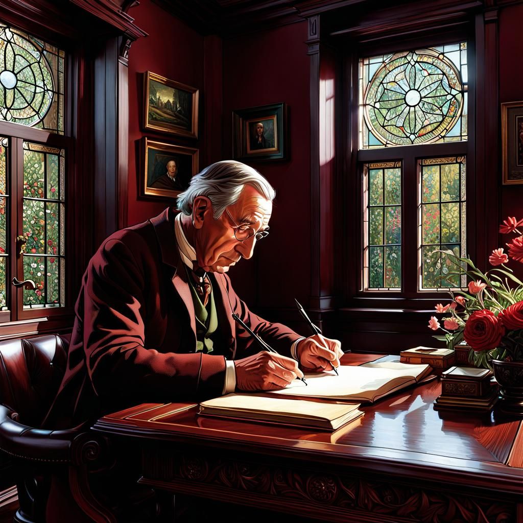 Writer in a Cozy Study: Digital Art Portrait