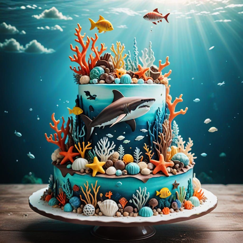 Underwater Sea Cake with Megalodon Shark