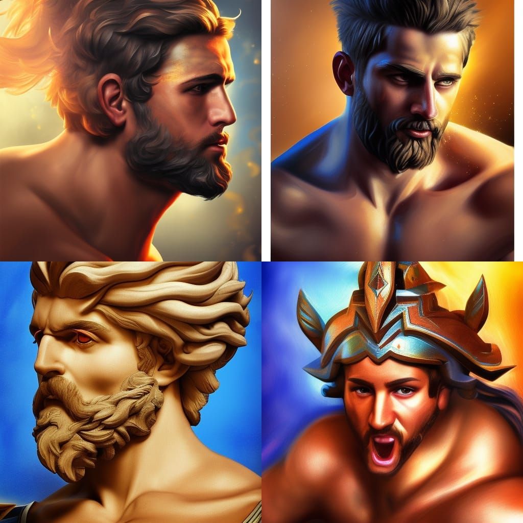 Hyperrealistic Greek God in Splash Art Style