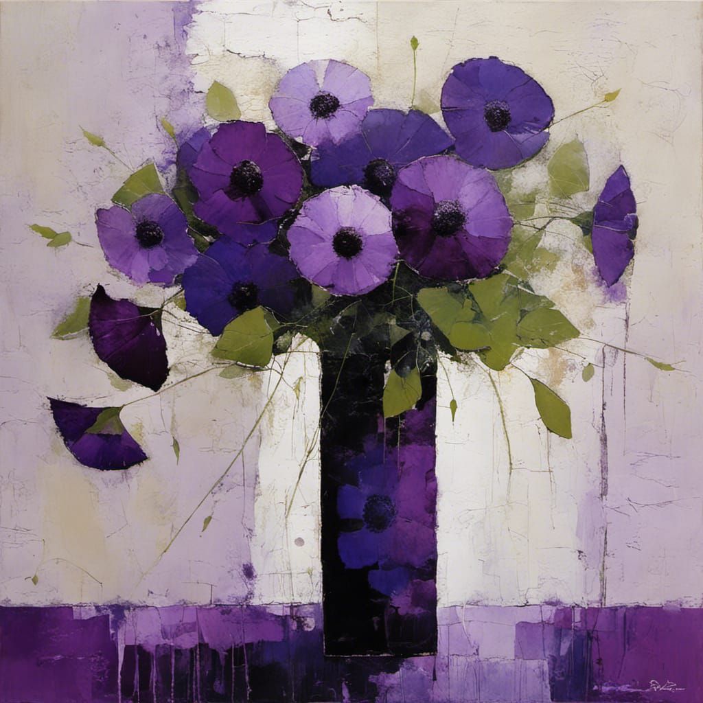Violet Flower Bouquet in Post-Impressionist Style