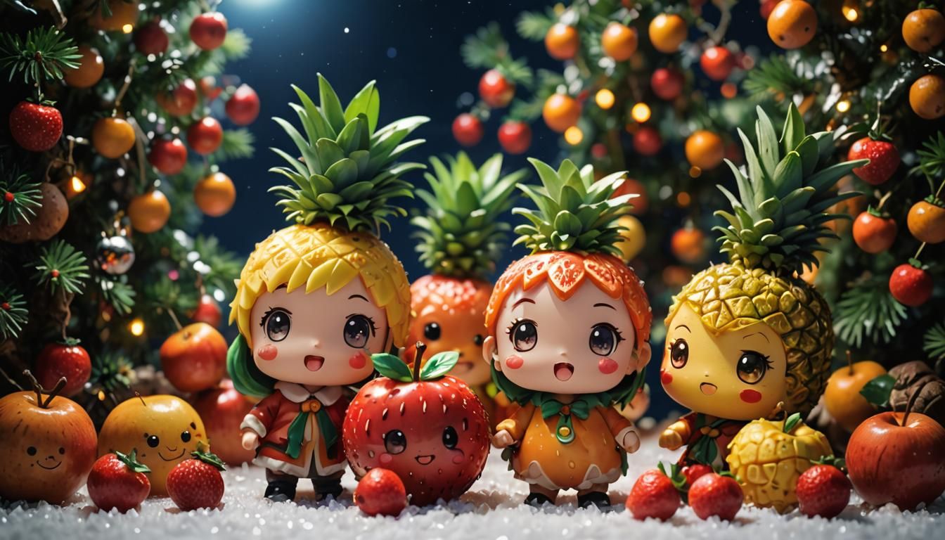 Chibi Fruits Celebrate Christmas in Anime Style
