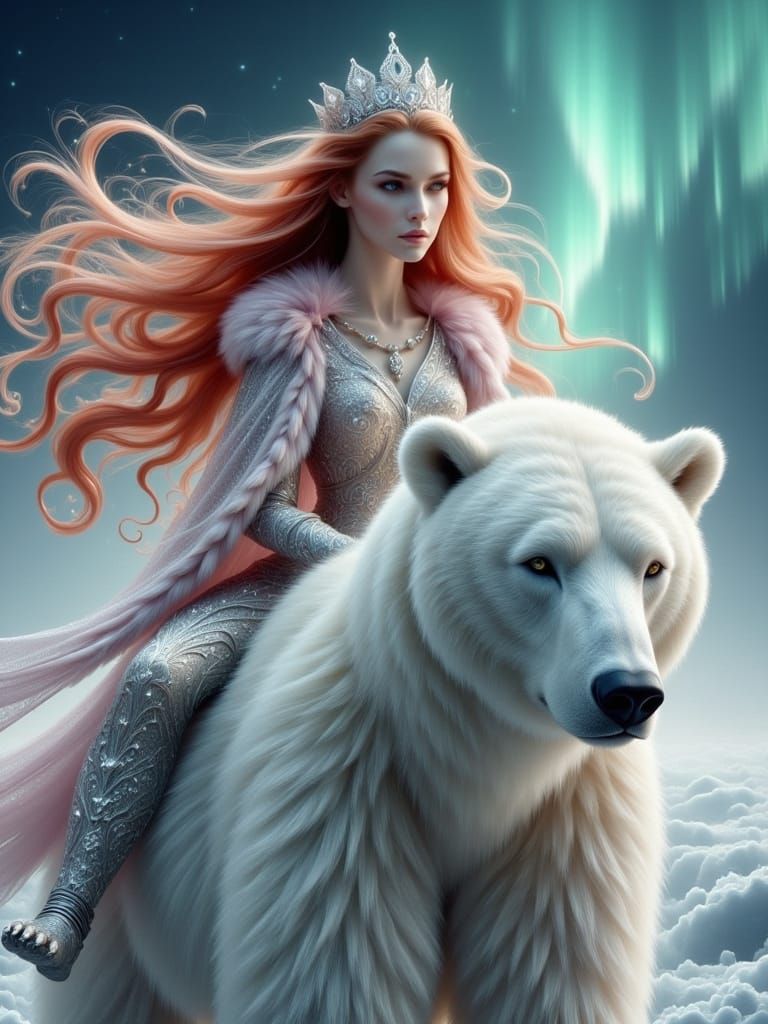 Enchanted Polar Bear Rider in Ethereal Hyperreal Style