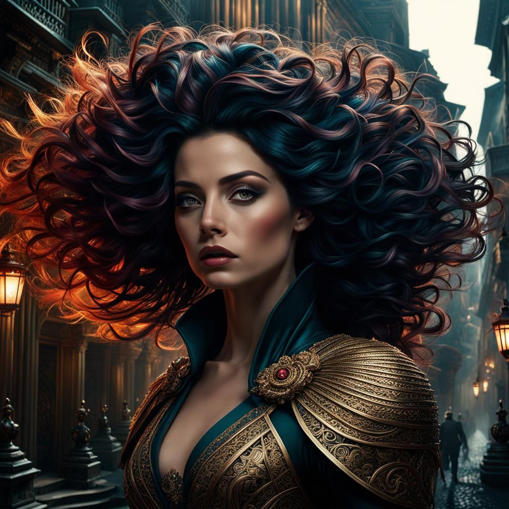 Detailed Digital Painting of a Robust Curly Haired Woman