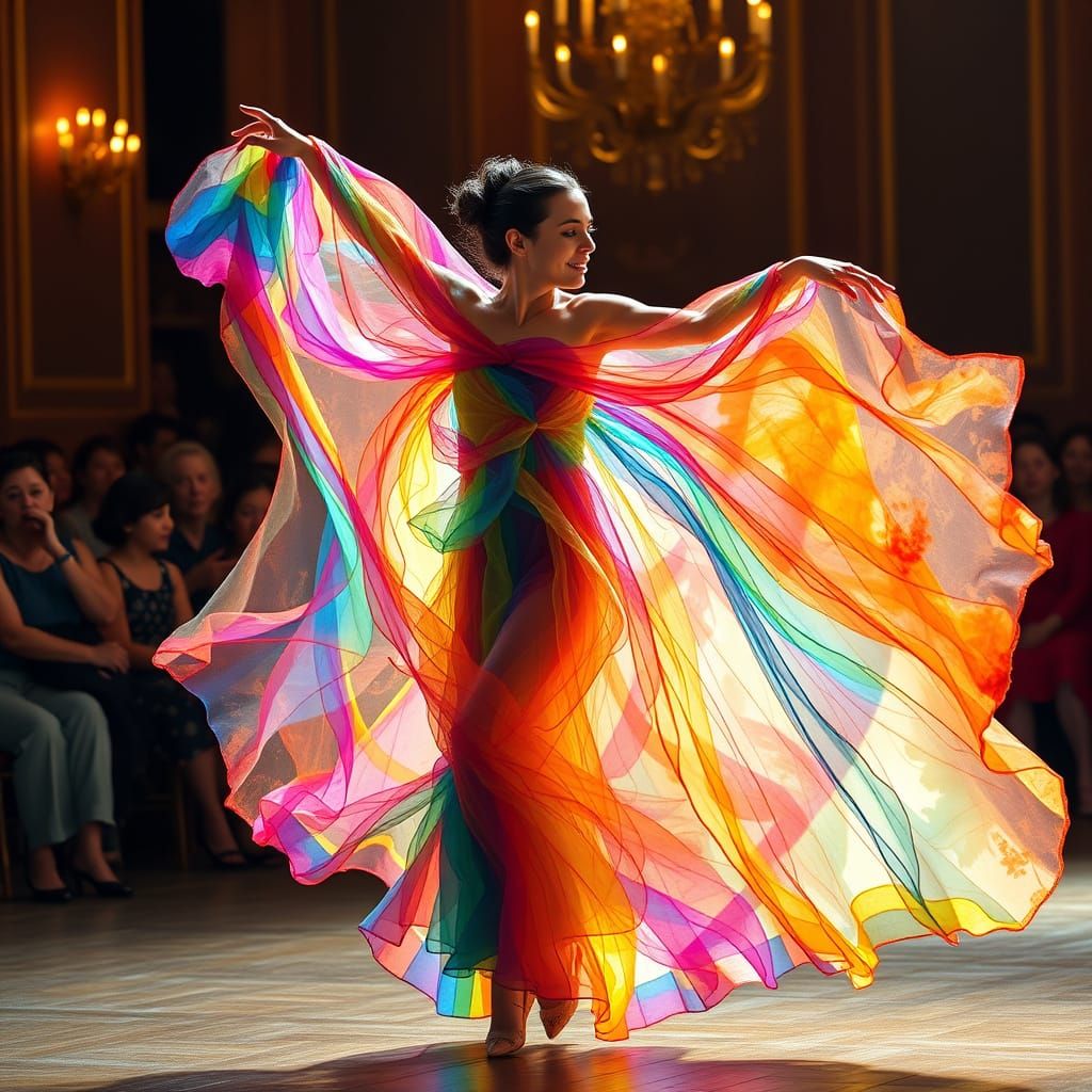 Elegant Dancer Enveloped in Vibrant Silks