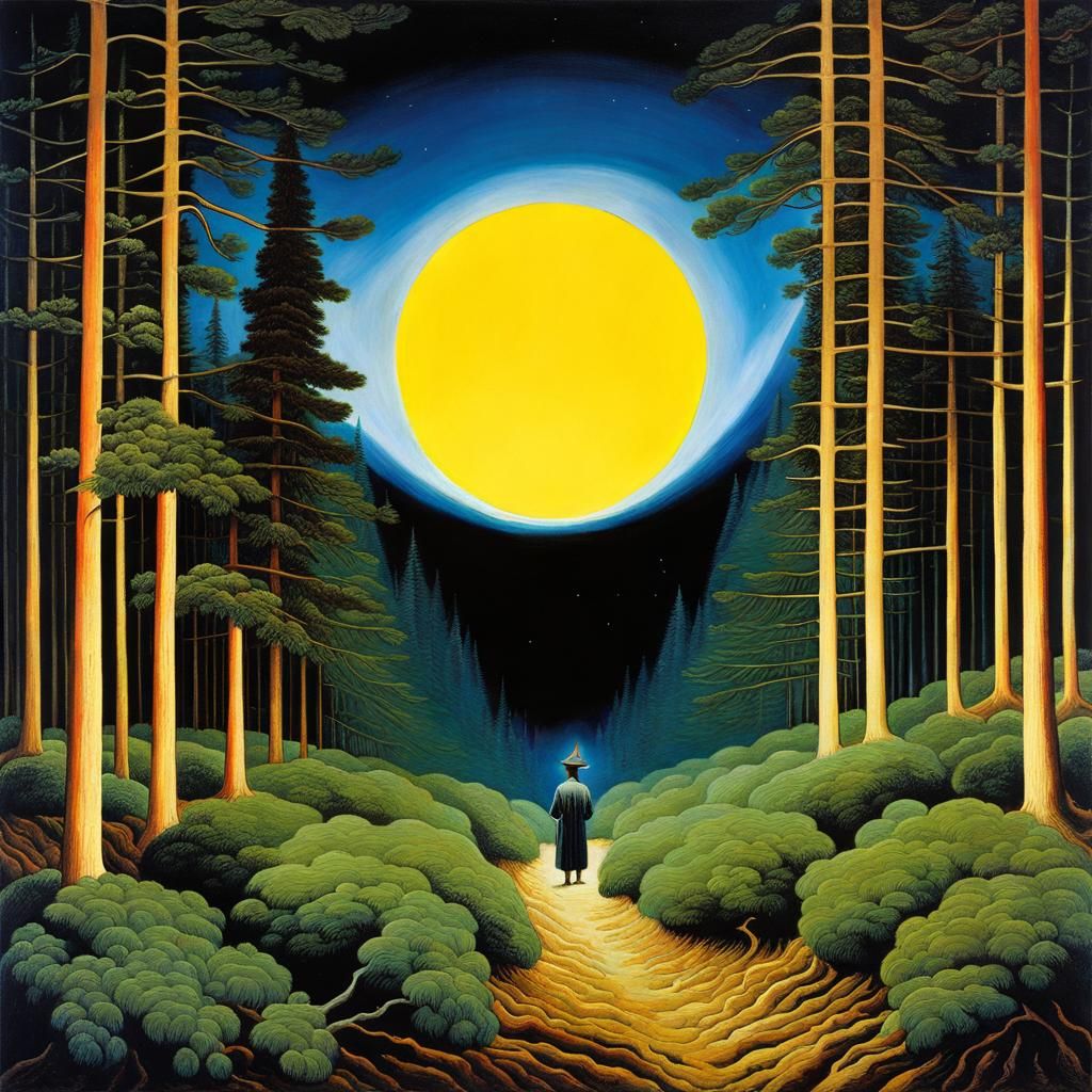 Surreal Pine Forest in Oil Painting Style