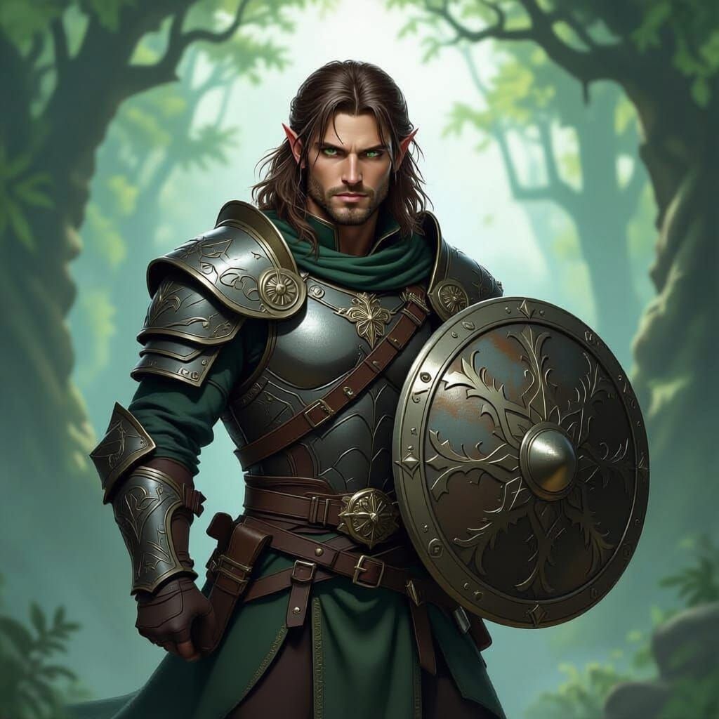 D&D Half-Elf Paladin with Hammer and Shield