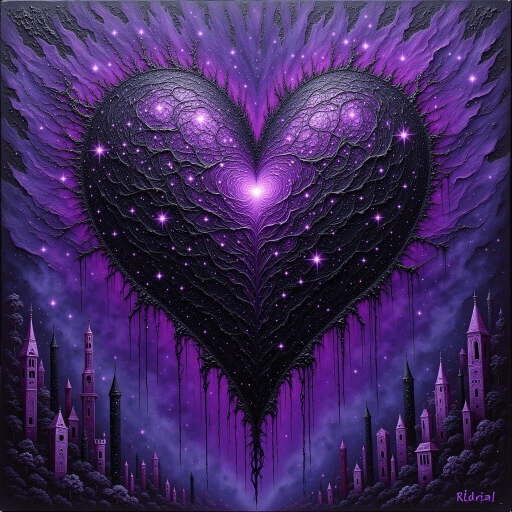 Mysterious Heart Overflowing with Swirling Purple Love