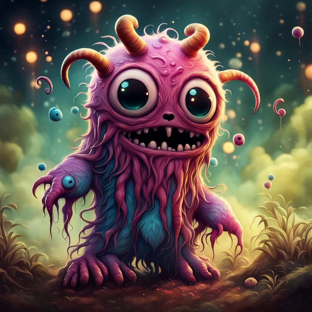 Adorable Whimsical Monster Illustration in Volumetric Lighti...