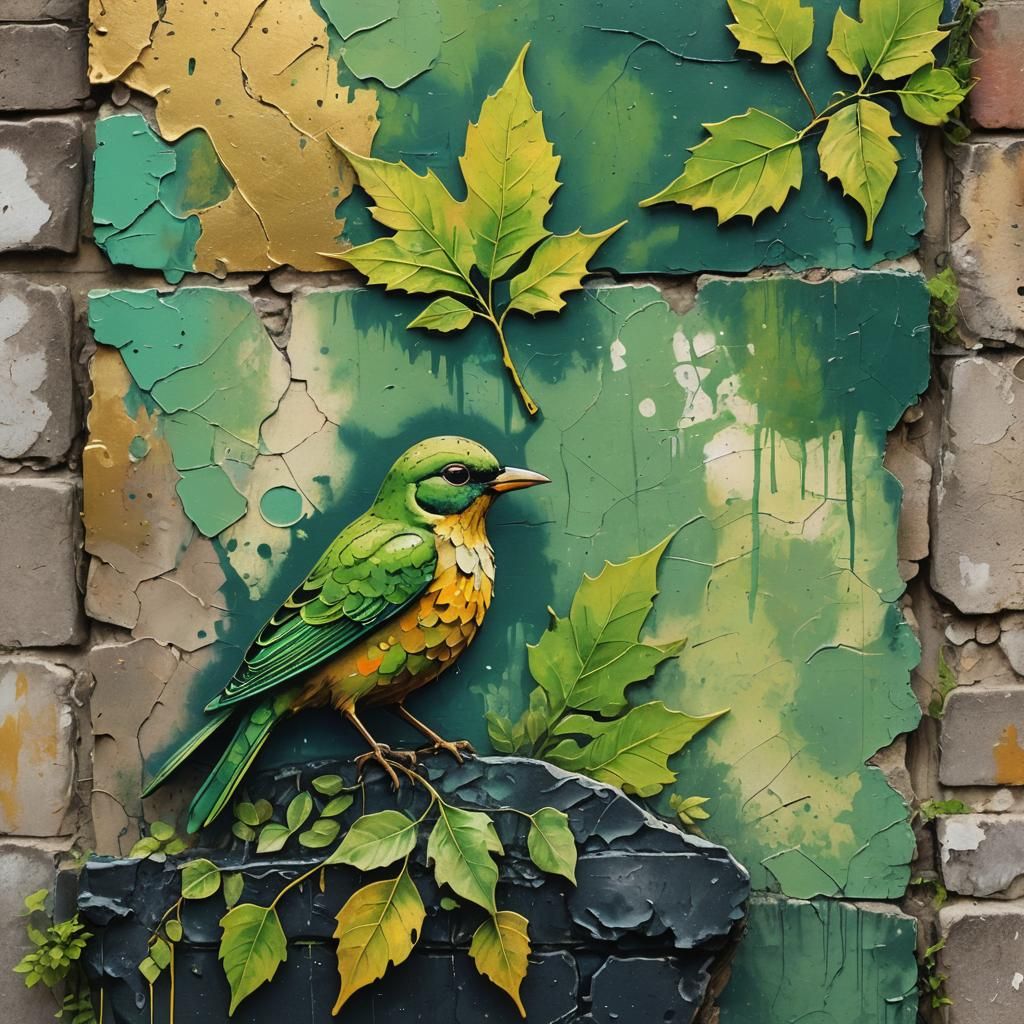Leaf and Stone Bird: Surrealist Street Art