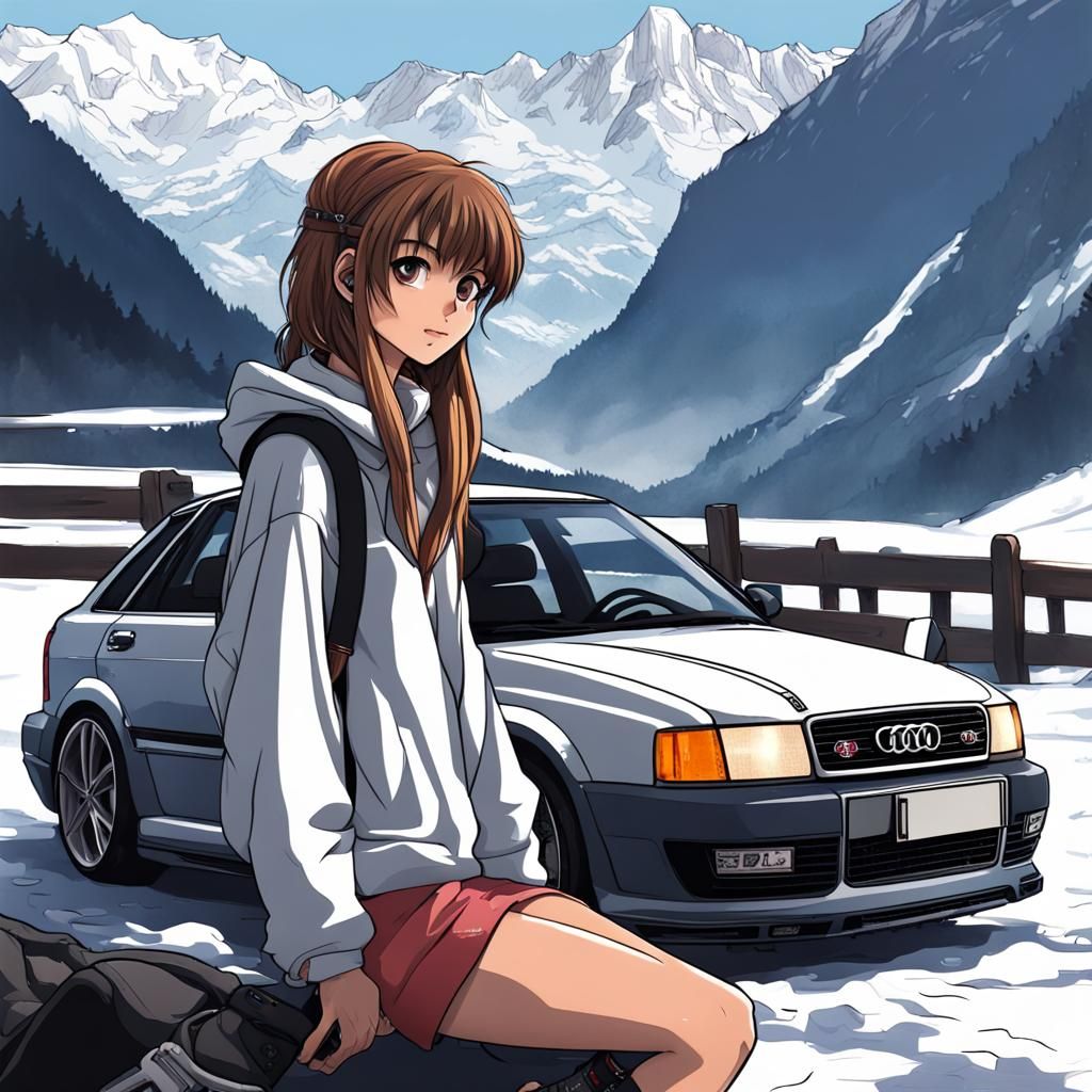 Anime Girl and Audi S4 in Swiss Alps