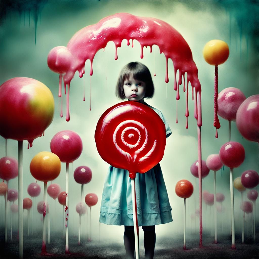 Surreal Lollipop Girl Surrounded by Doctors