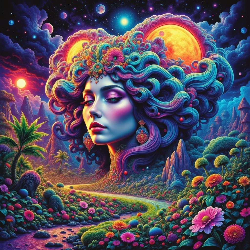 Enchanted Realmscape in Vibrant Cyberpunk Style