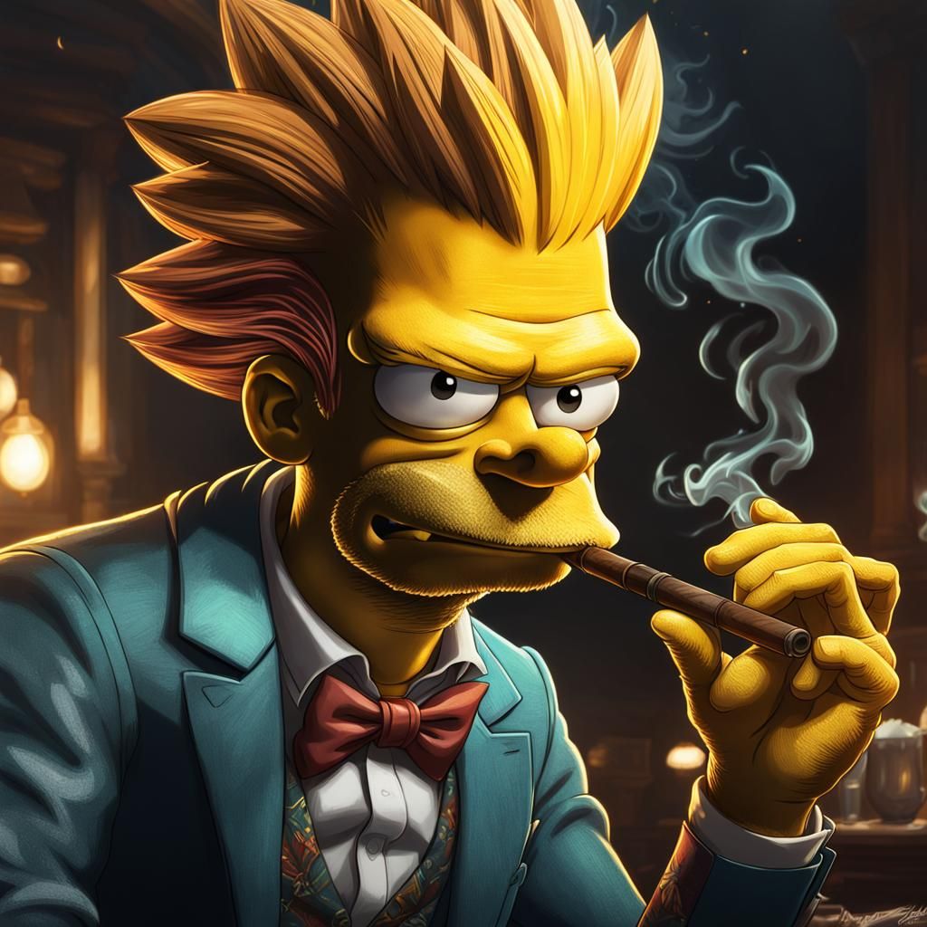 Adult Bart Simpson Smoking Cigar: Detailed Portrait