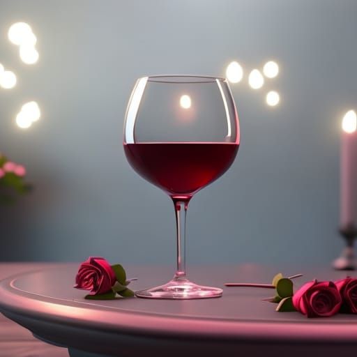 Romantic Crimson Wine with Roses in 3D