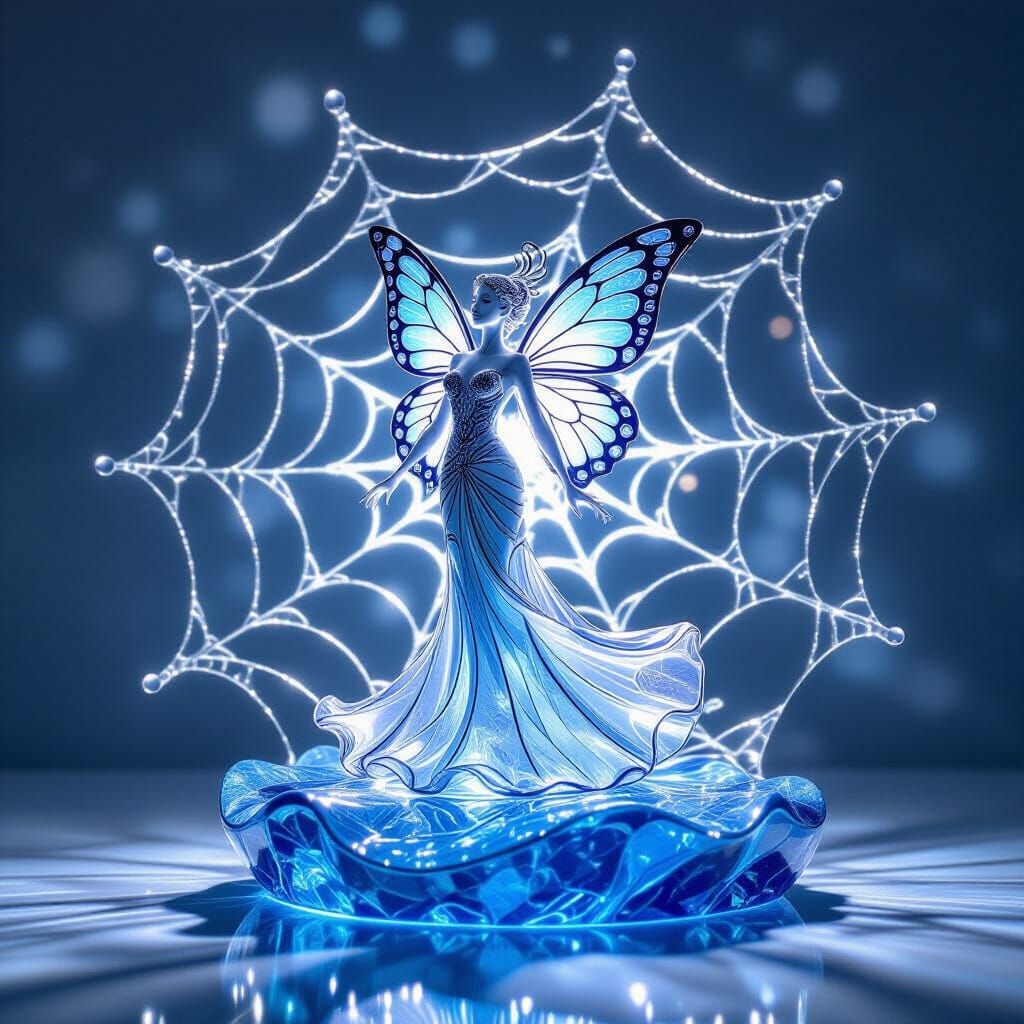 Glass Spiderweb Figurine With Butterfly Wings