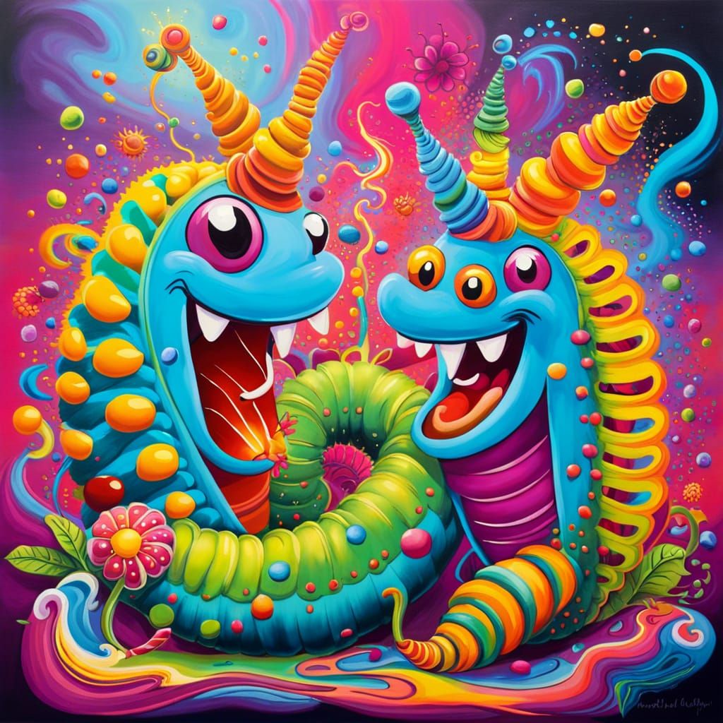 Psychedelic Caterpillars Share a Hookah: Graffiti Art