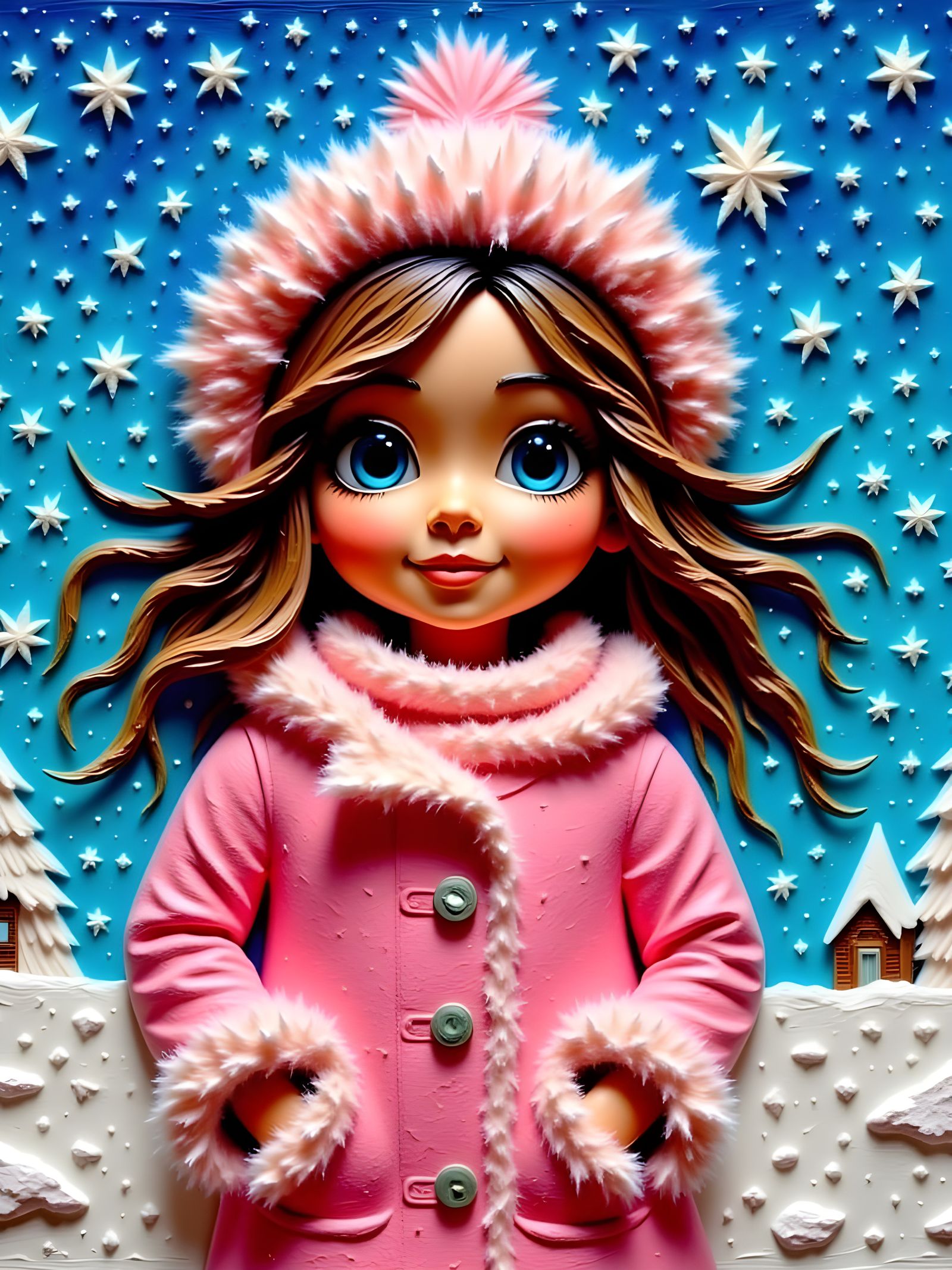 Girl in Snowy Wonderland, Eric Carle Style