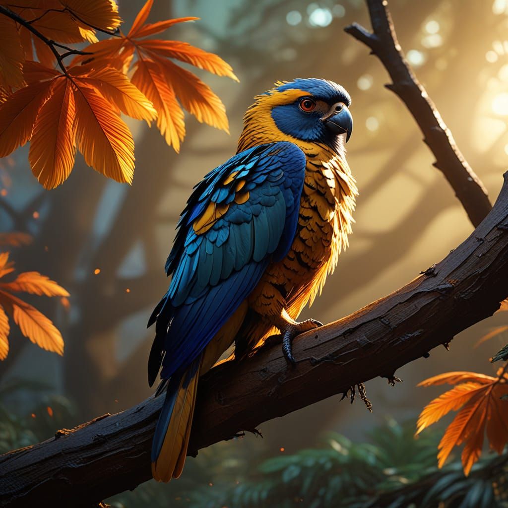 Harpy Eagle Perched on Branch in Fauvist Style