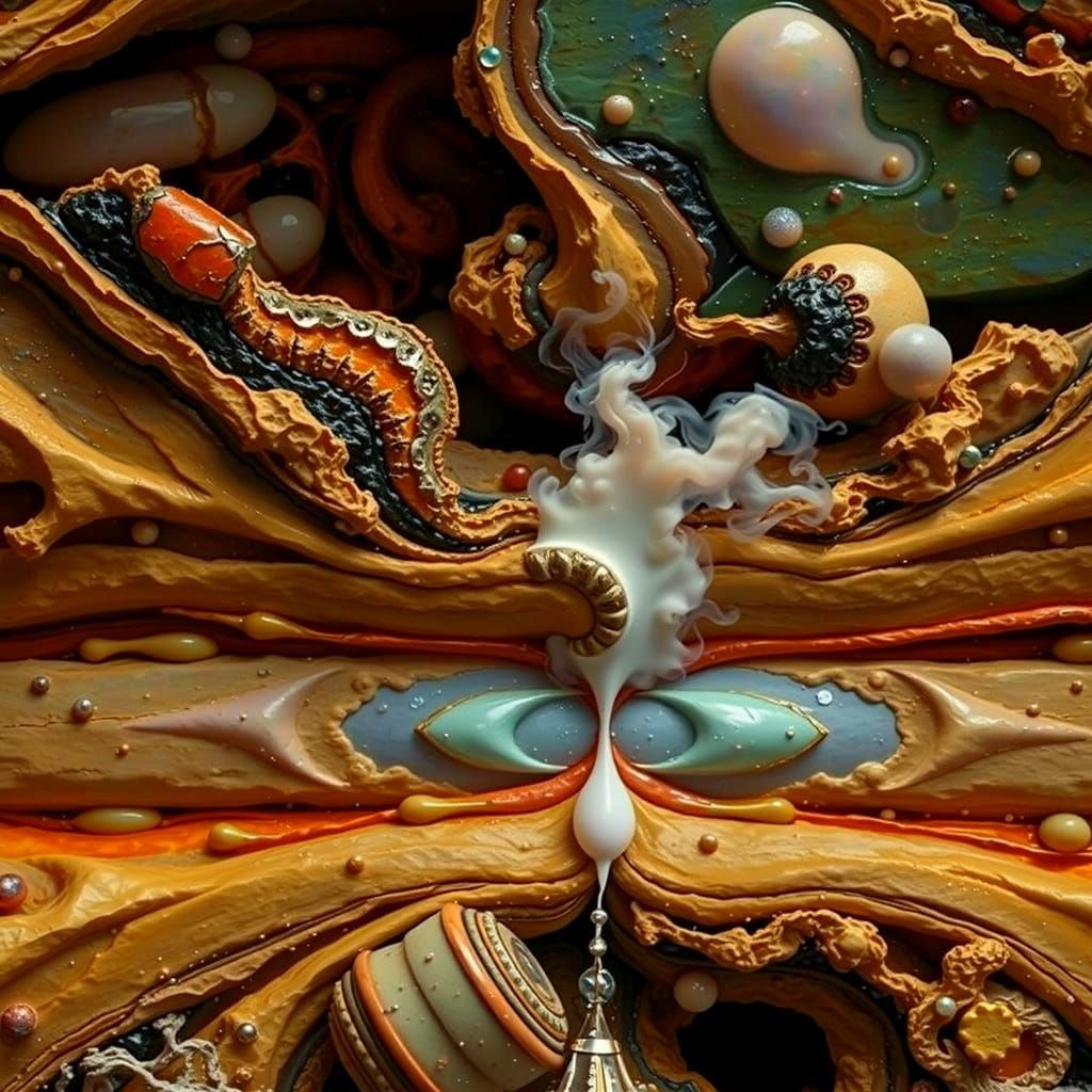 Molten Rocks and Psychedelic Fractals in Vivid Oil Painting