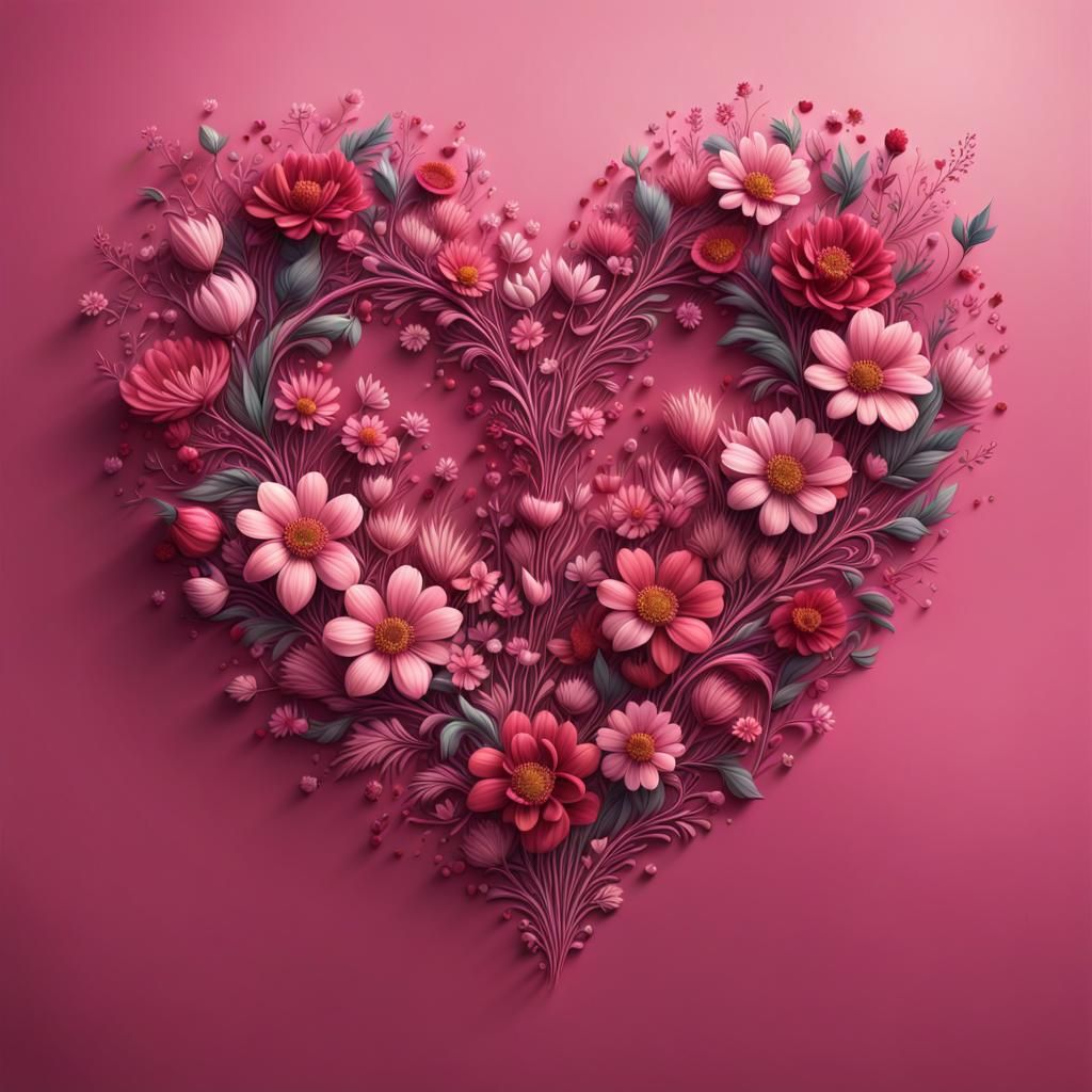 Floral Valentine Heart: Hand-Drawn Graphic Artwork