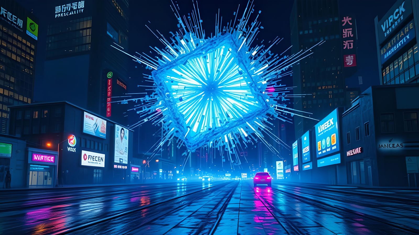 Exploding Cyberpunk Fiber Optic Cube in HDR