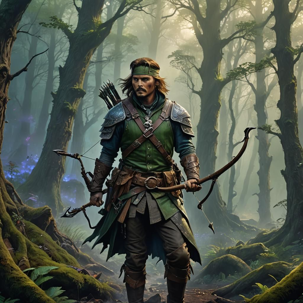 Fantasy Ranger in Mystical Forest, Dark Fantasy Art