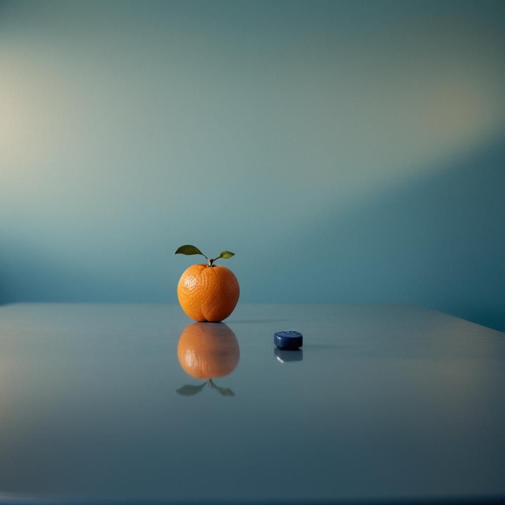Sad Orange Watching TV: Still Life Photography