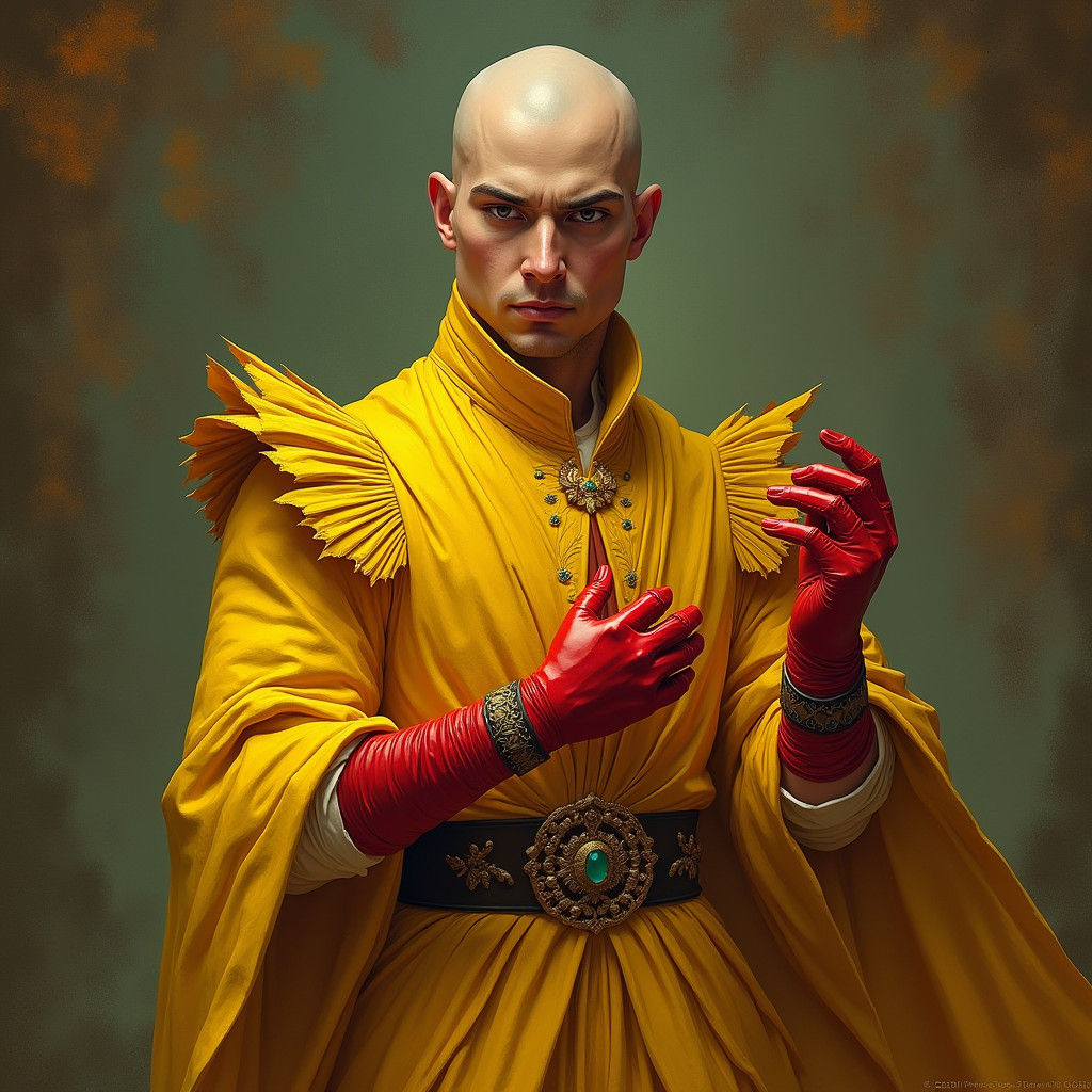Bald Man in Yellow Dress: Digital Concept Art