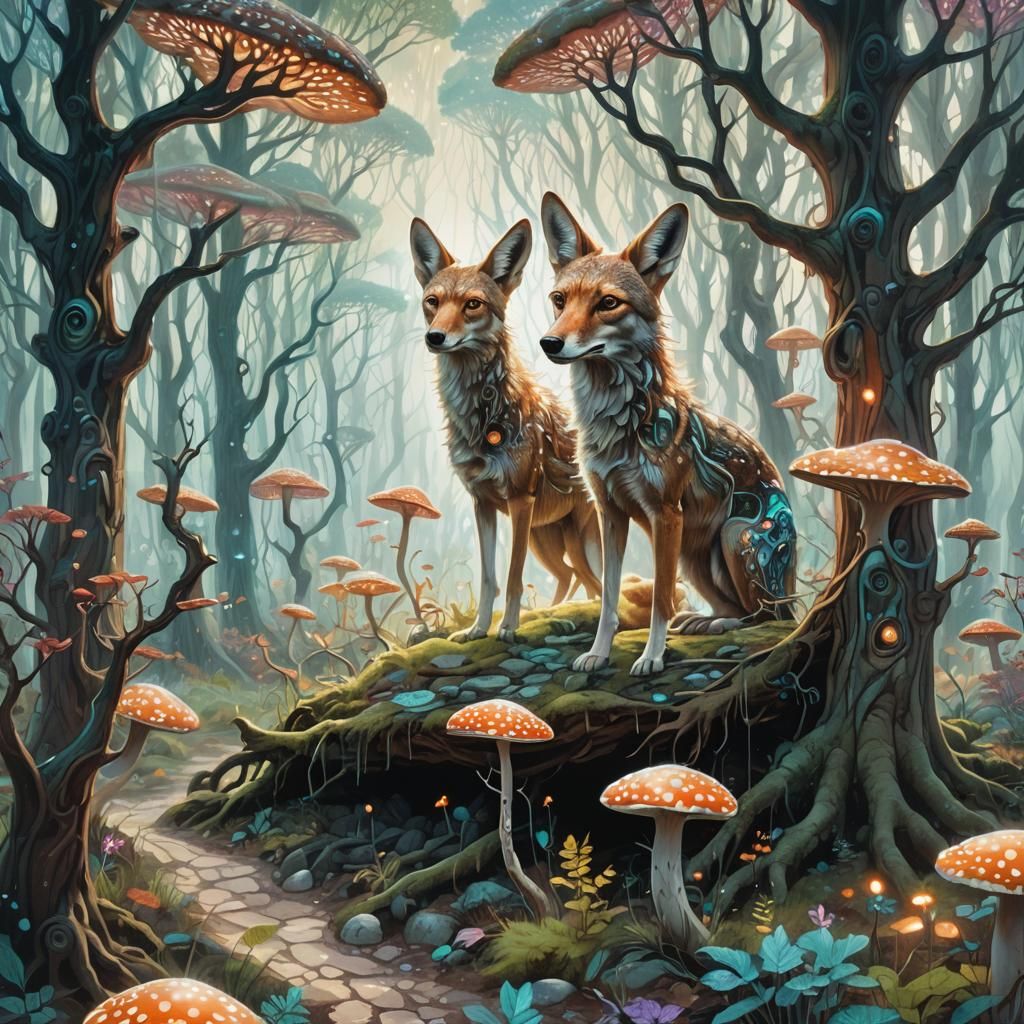 Mystical Forest Inside Coyote Head: Surreal Landscape