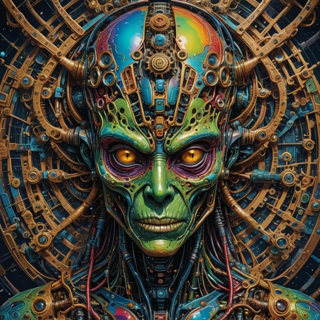 Cosmically Detailed Alien Face in Punk Style