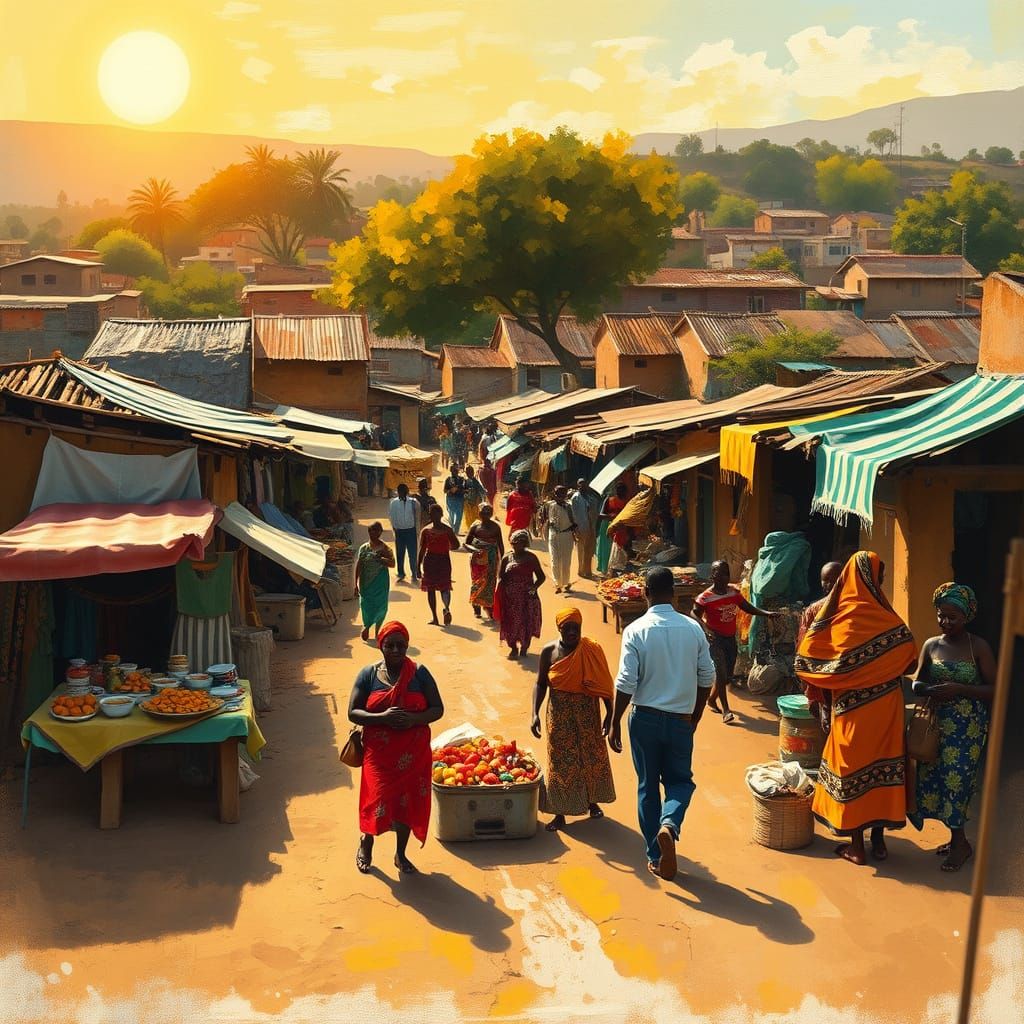 Vibrant African Township Life in Warm Sunlight