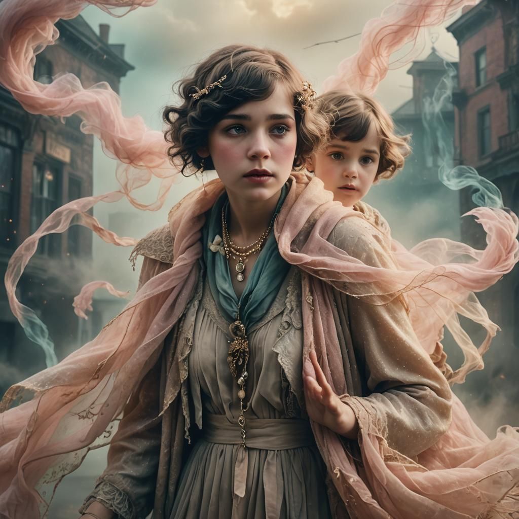 Child and Ghost Woman in Dreamy Digital Art