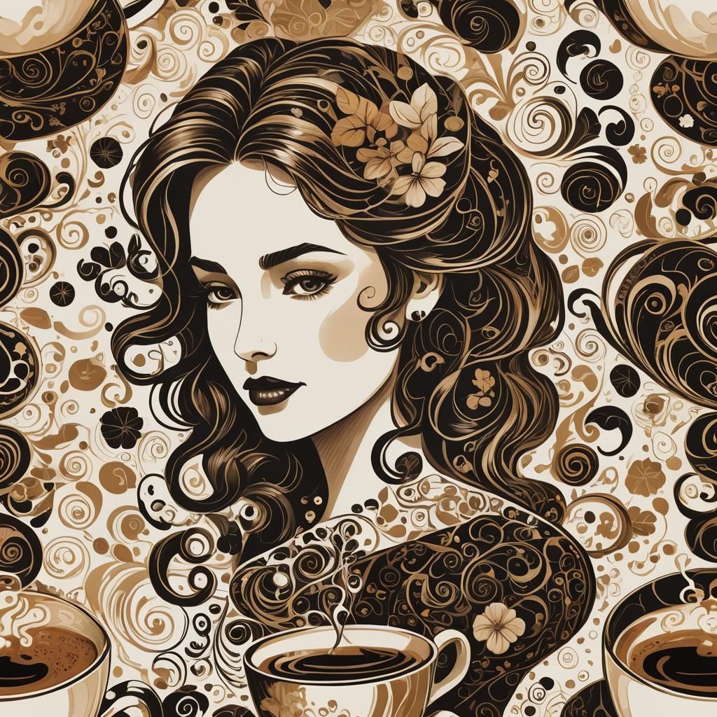 Dreamy Coffee Cup Portrait in Maximalist Style